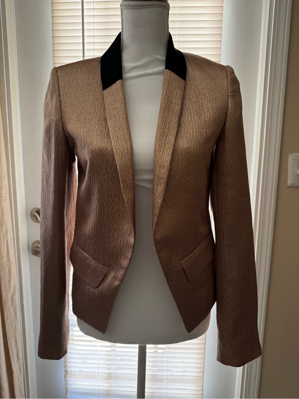 Derek Lam Metallic Bronze Blazer with Black Collar